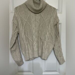 And Now This-Camel Loose Turtleneck _Embellished Upper Arm Frill. Size M